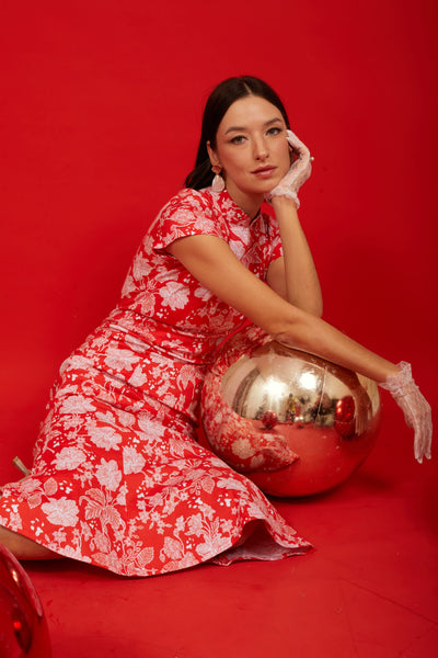 PERANAKAN PAWS Red Mermaid Cheongsam Dress