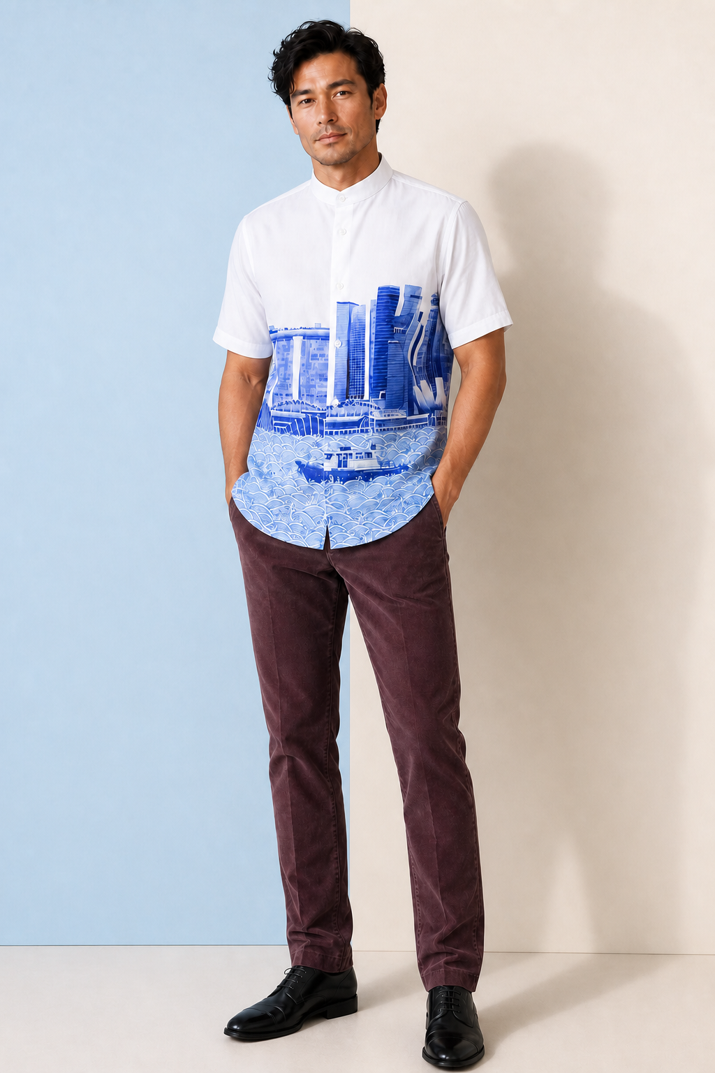 SINGAPORE SKYLINE Blue Man Shirt
