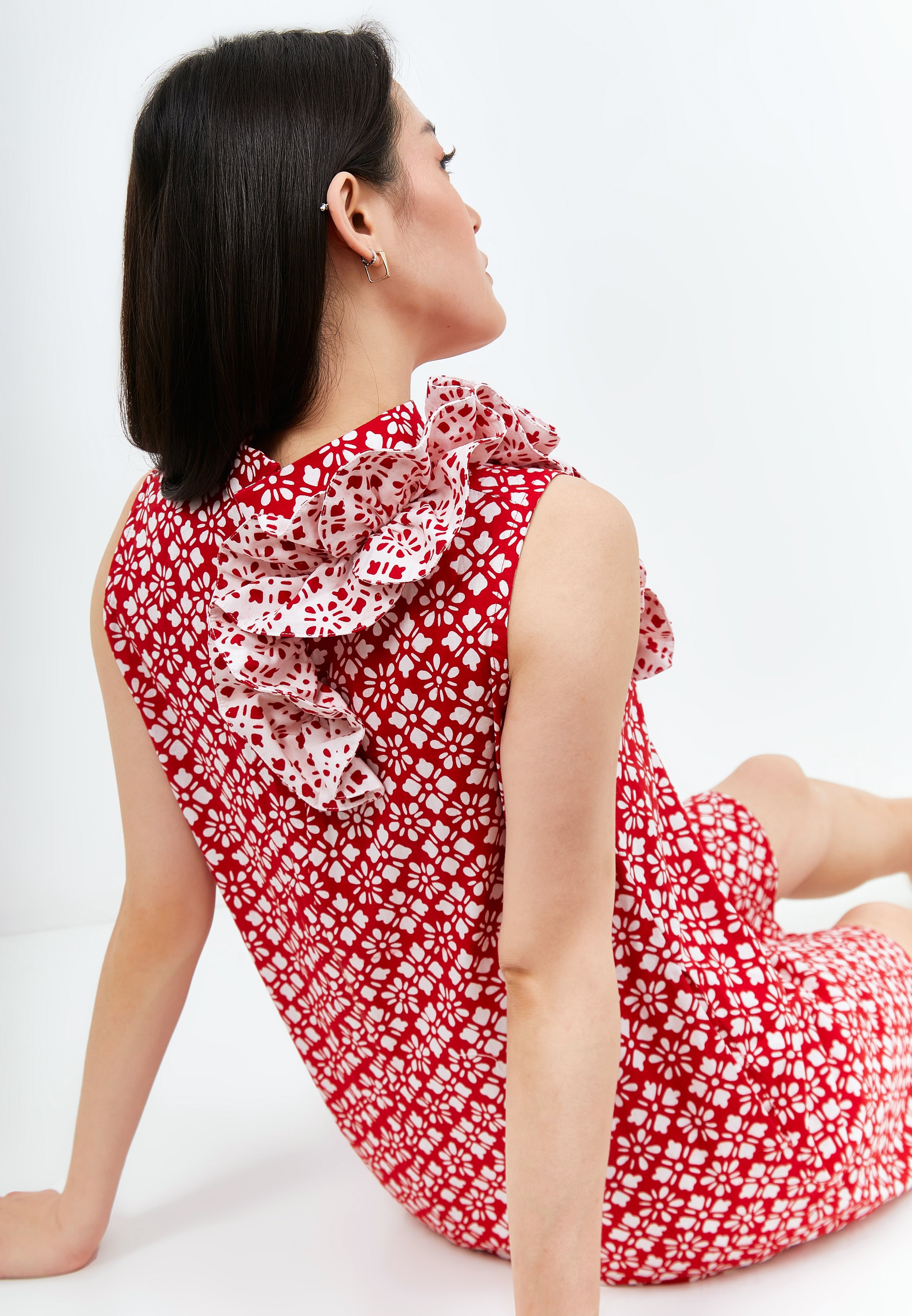 TWINKLING STARS Ruffles Batik A-Line Cheongsam Dress