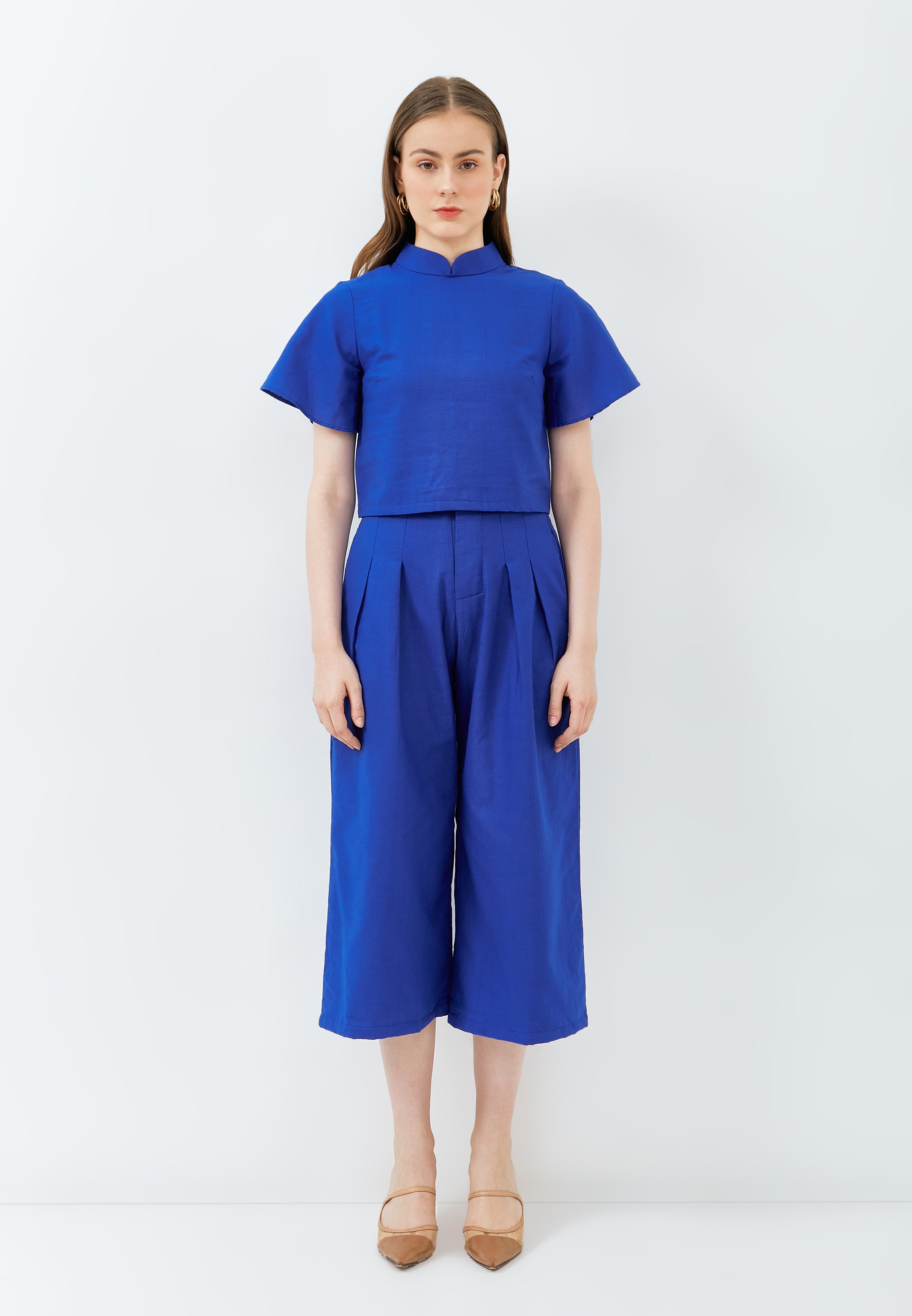 Linen Sleeve Crop Top