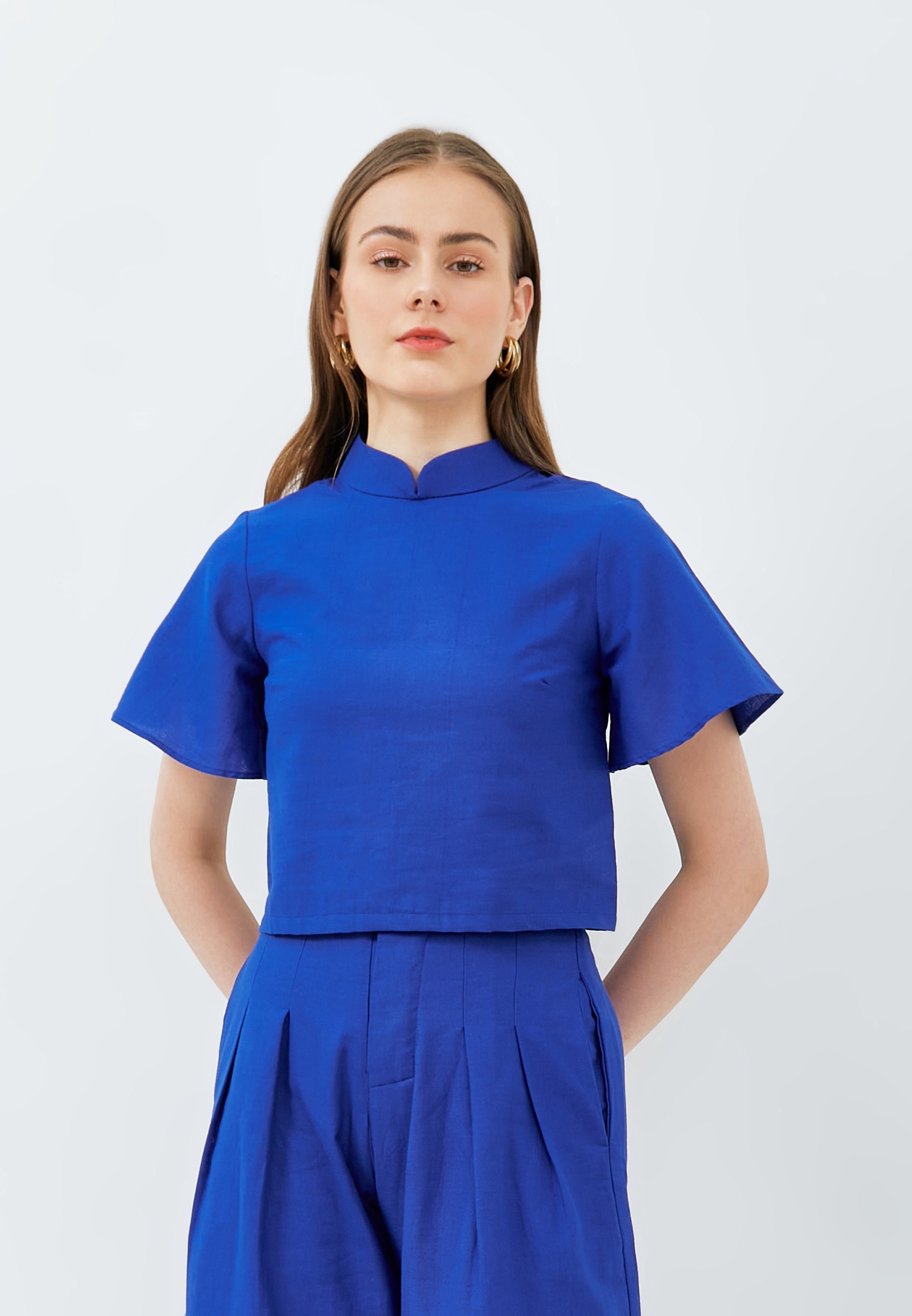 Linen Sleeve Crop Top