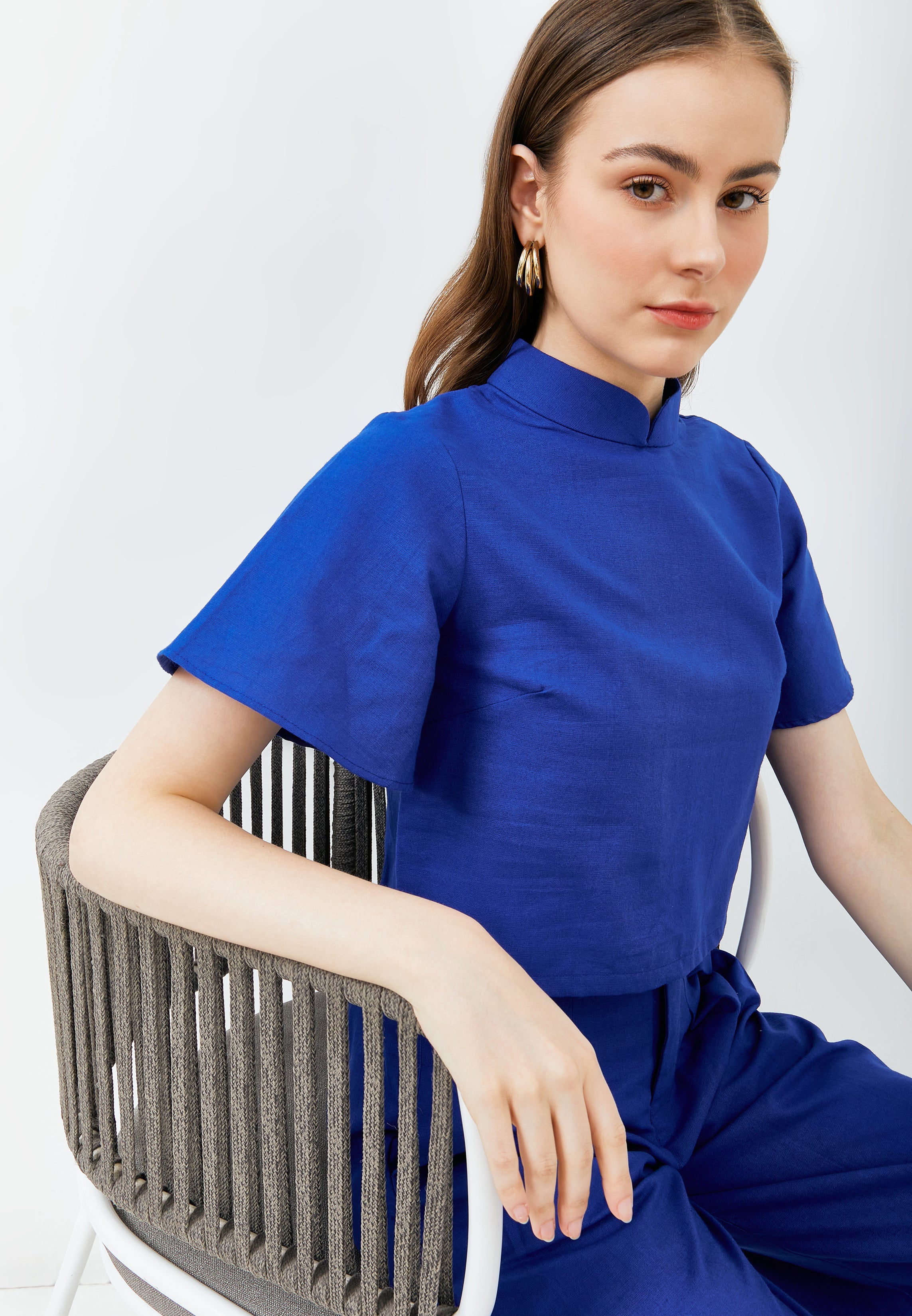 Linen Sleeve Crop Top