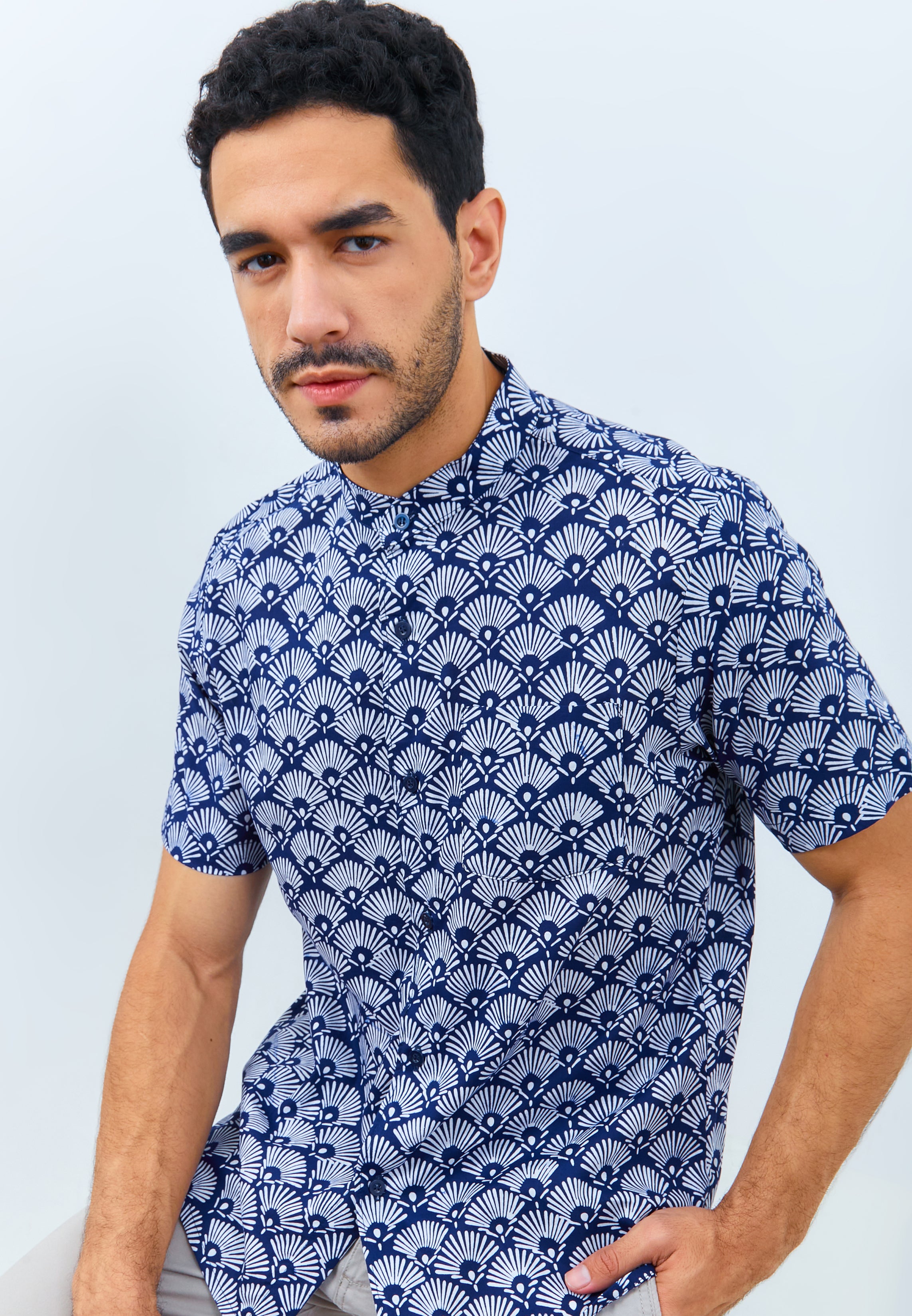 PEACOCK Navy Man Batik Shirt