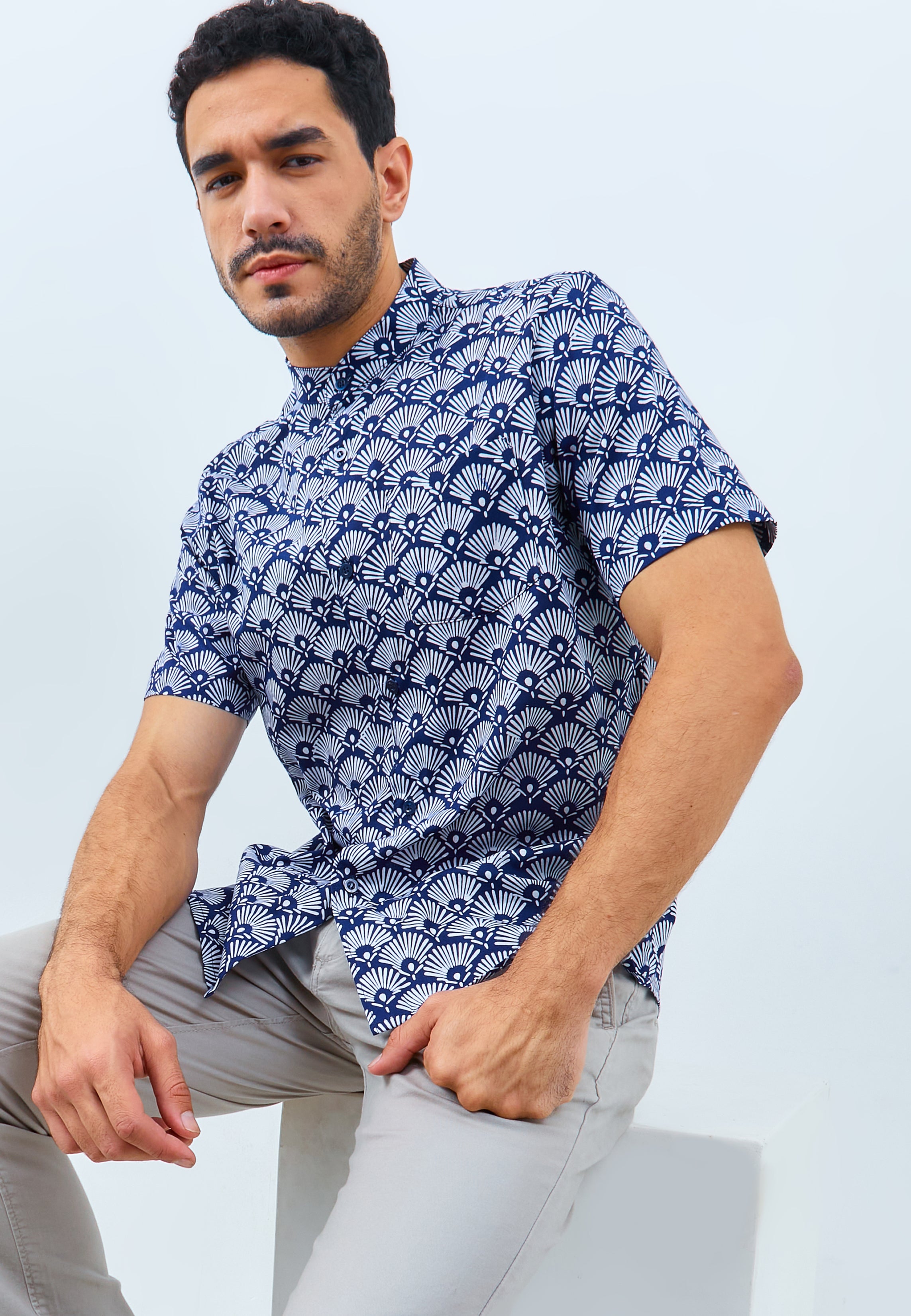 PEACOCK Navy Man Batik Shirt