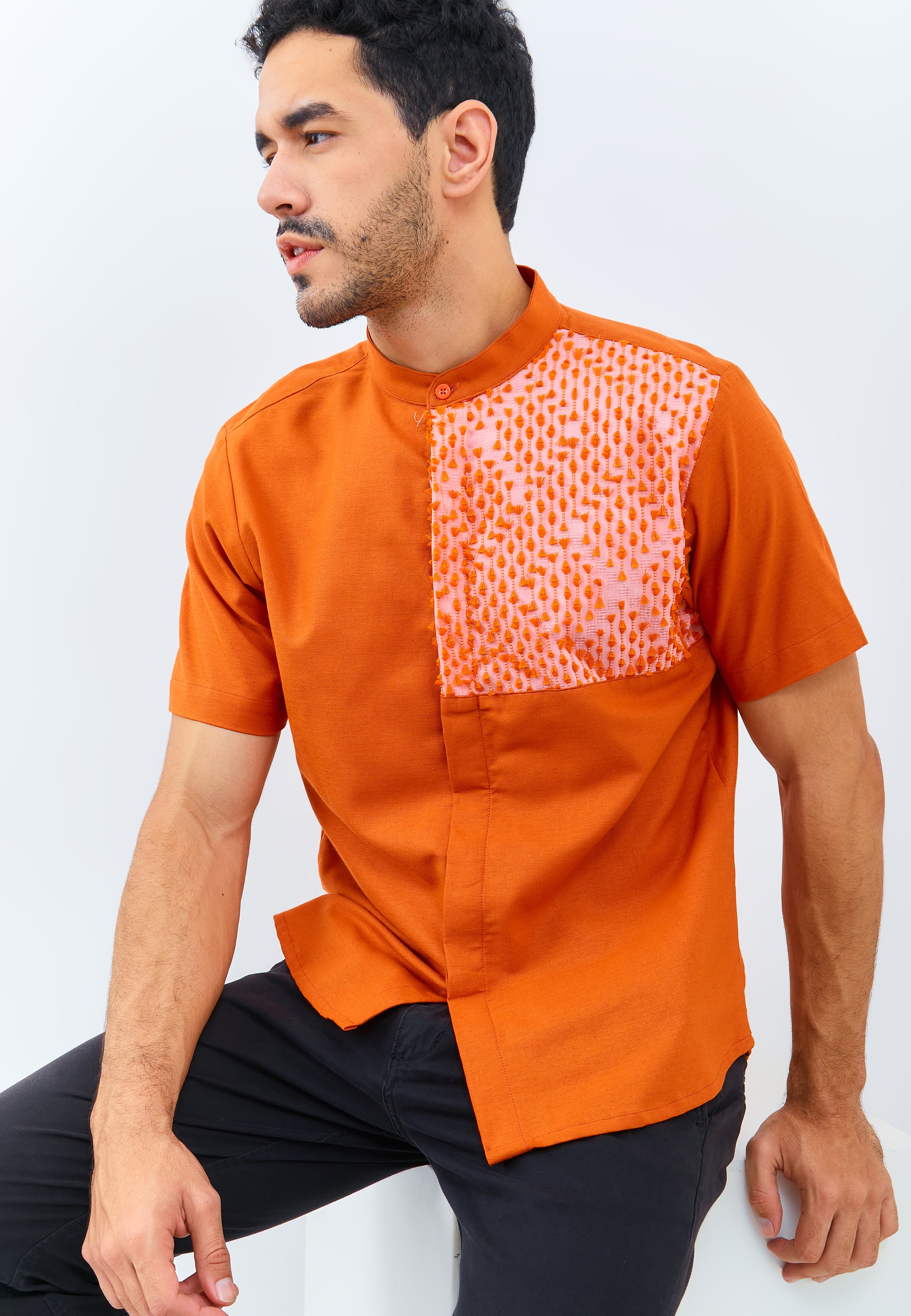 3D Tenun Orange Man Shirt