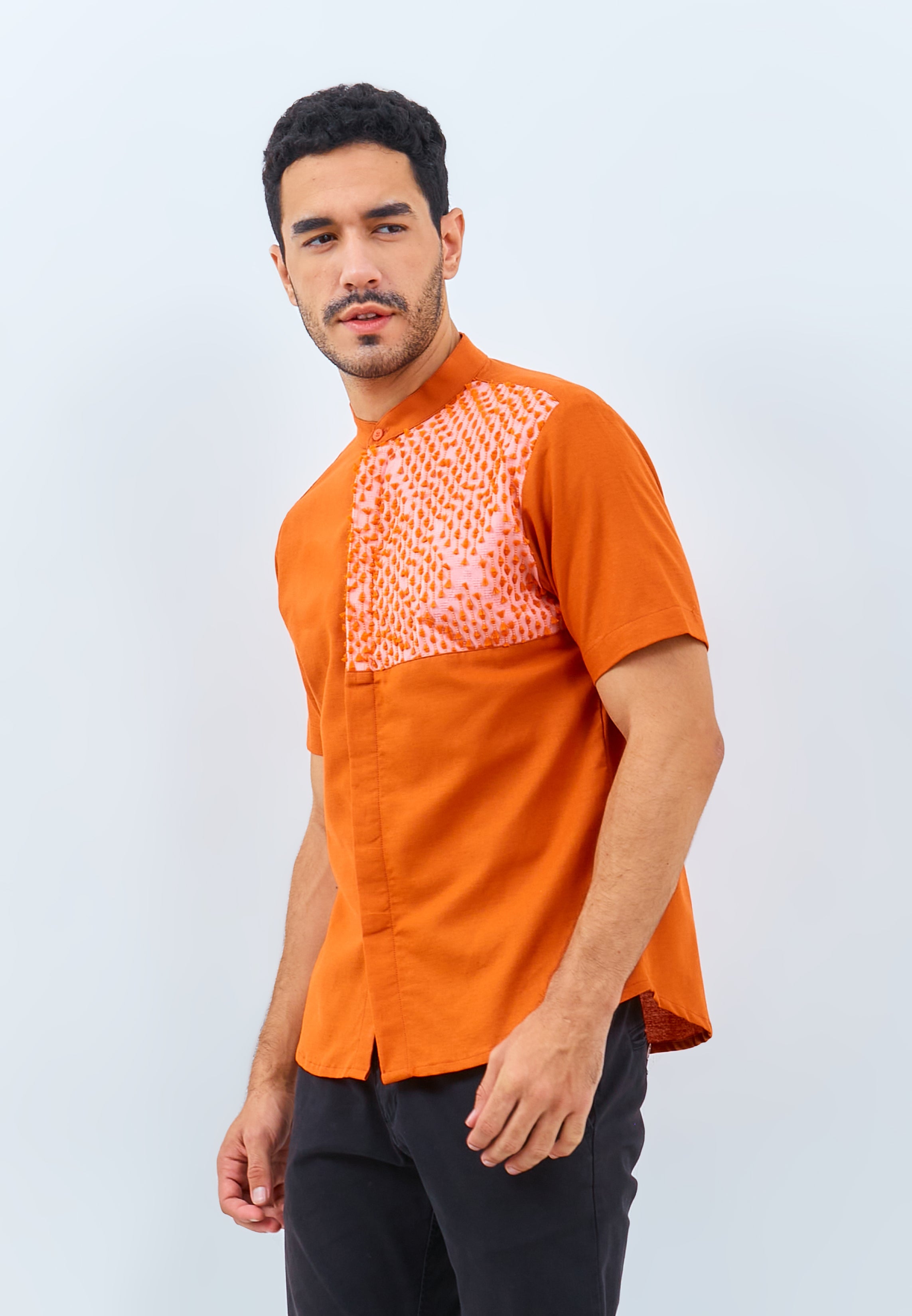 3D Tenun Orange Man Shirt