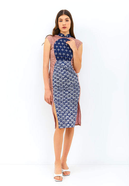 PEACOCK Navy Batik Illusion Dress
