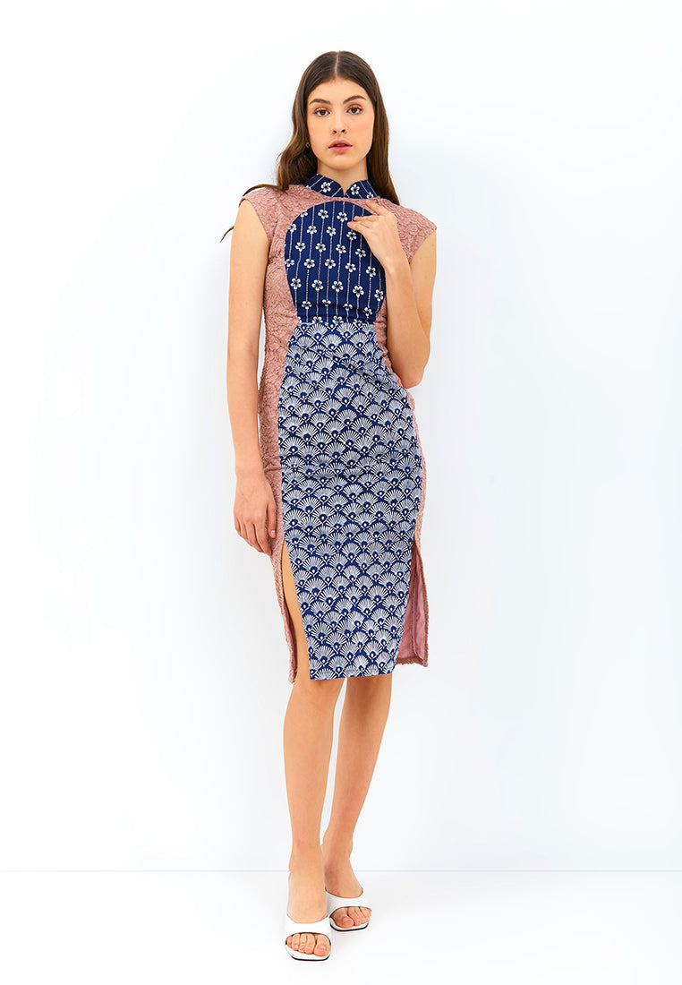 PEACOCK Navy Batik Illusion Dress