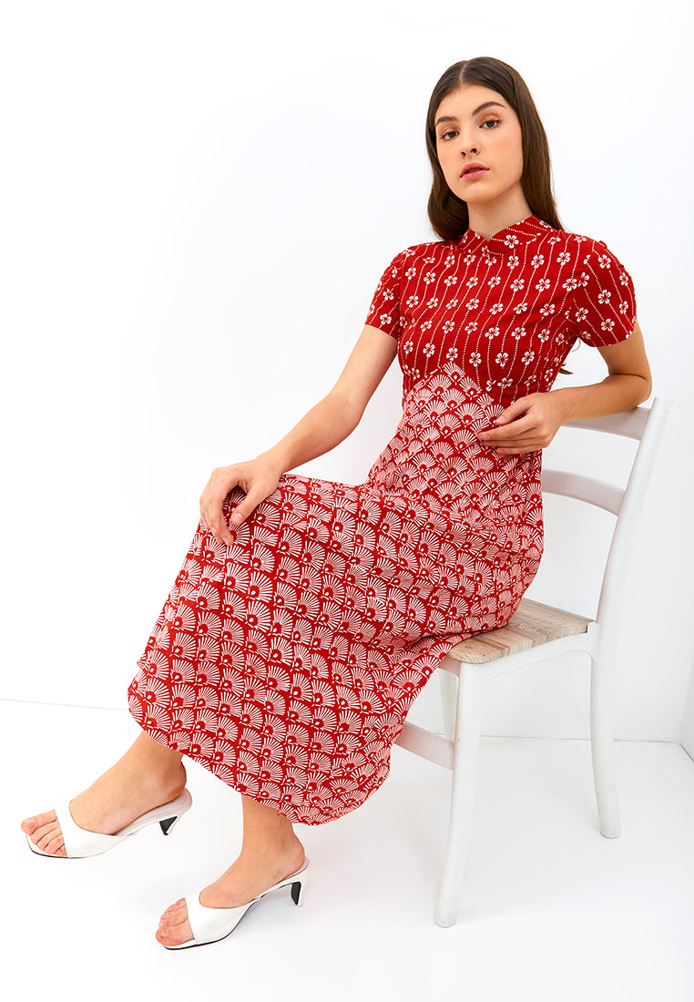 PEACOCK Red Batik Maxi Dress