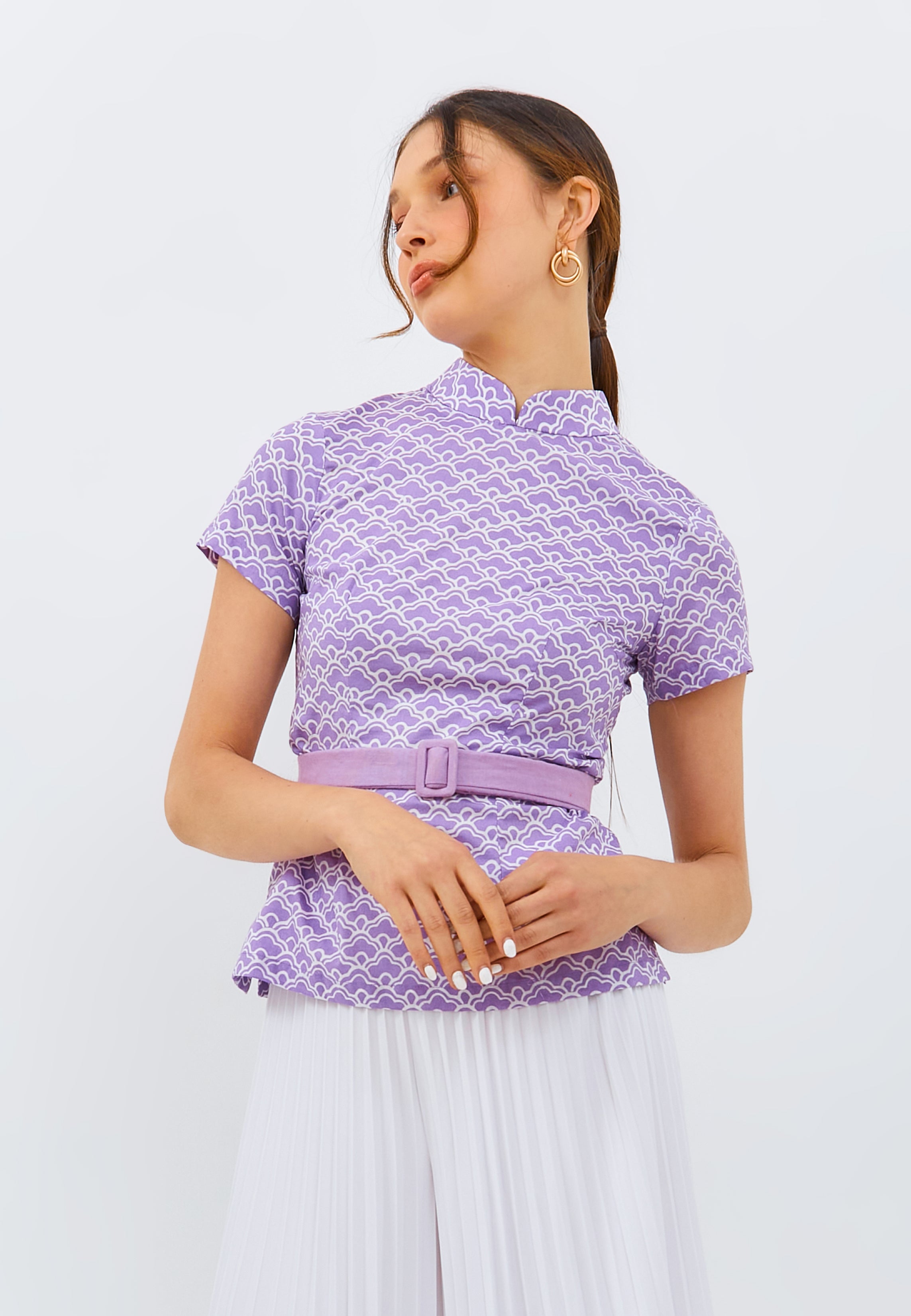 CLOUD Lilac Batik Sleeve Cheongsam Top
