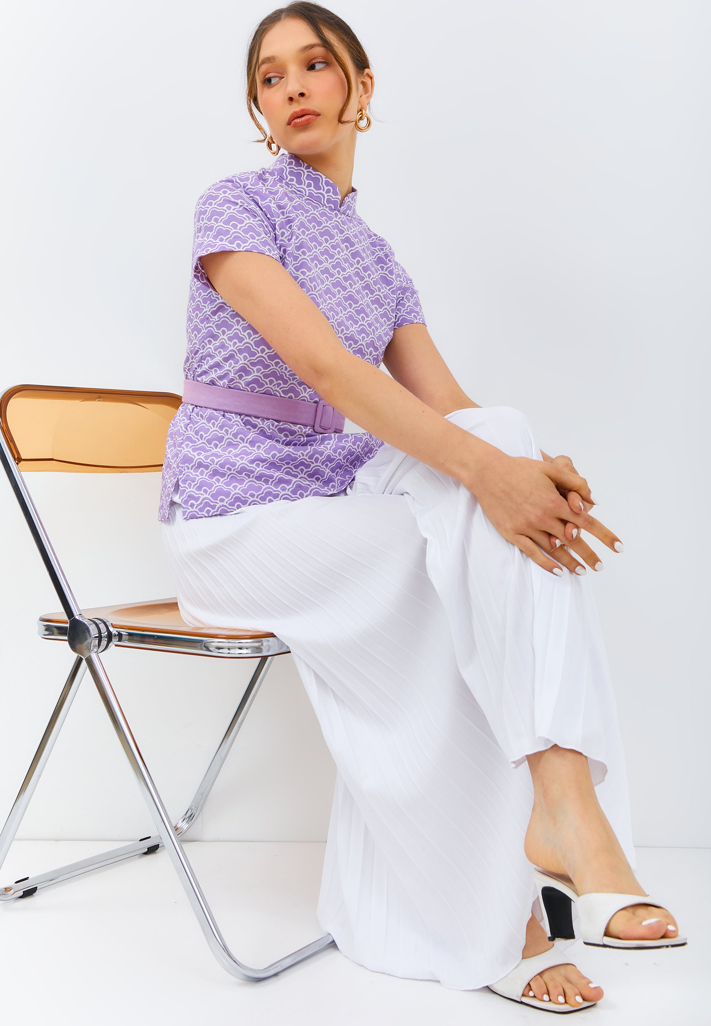 CLOUD Lilac Batik Sleeve Cheongsam Top