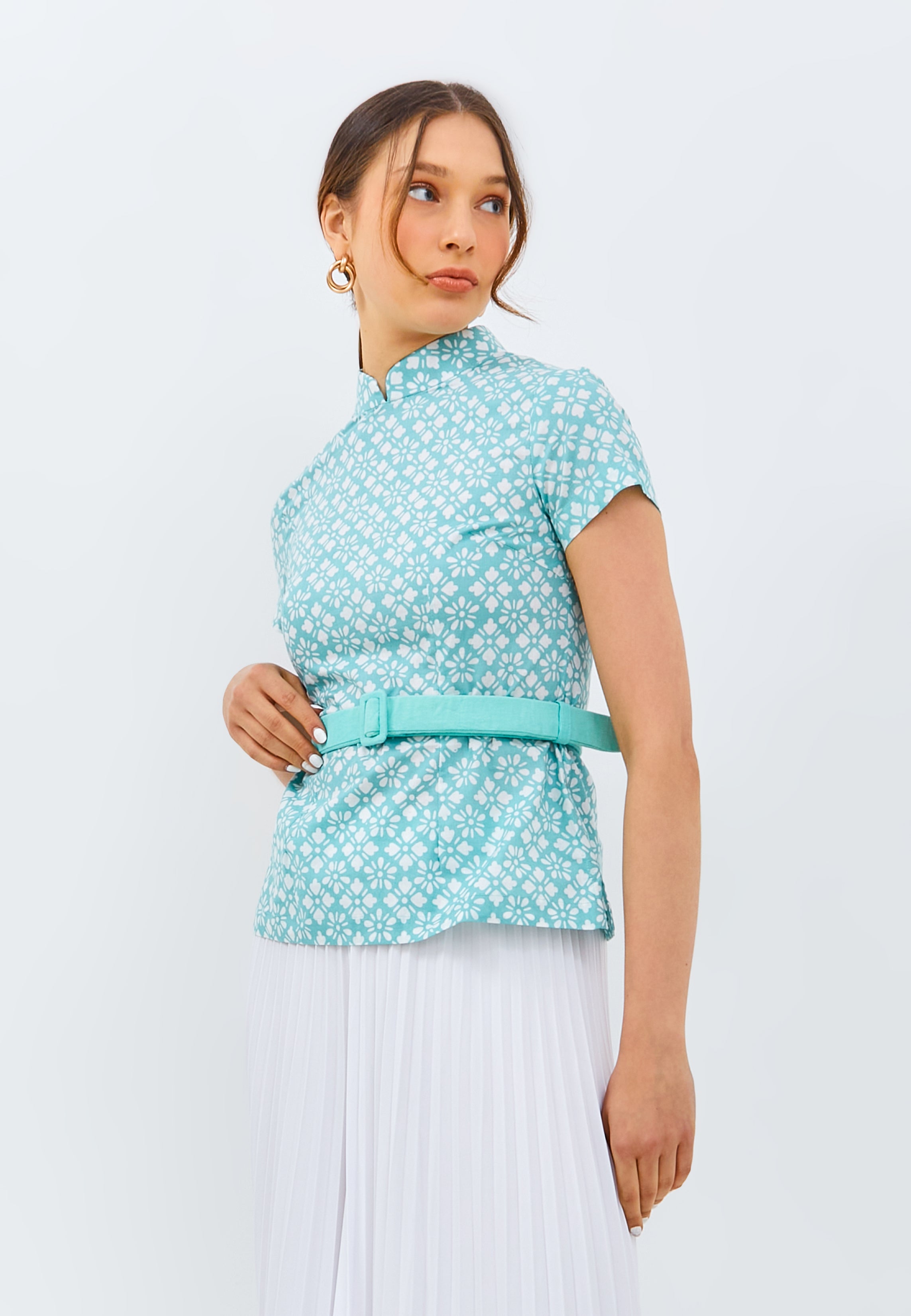 STARS Mint Batik Sleeve Cheongsam Top
