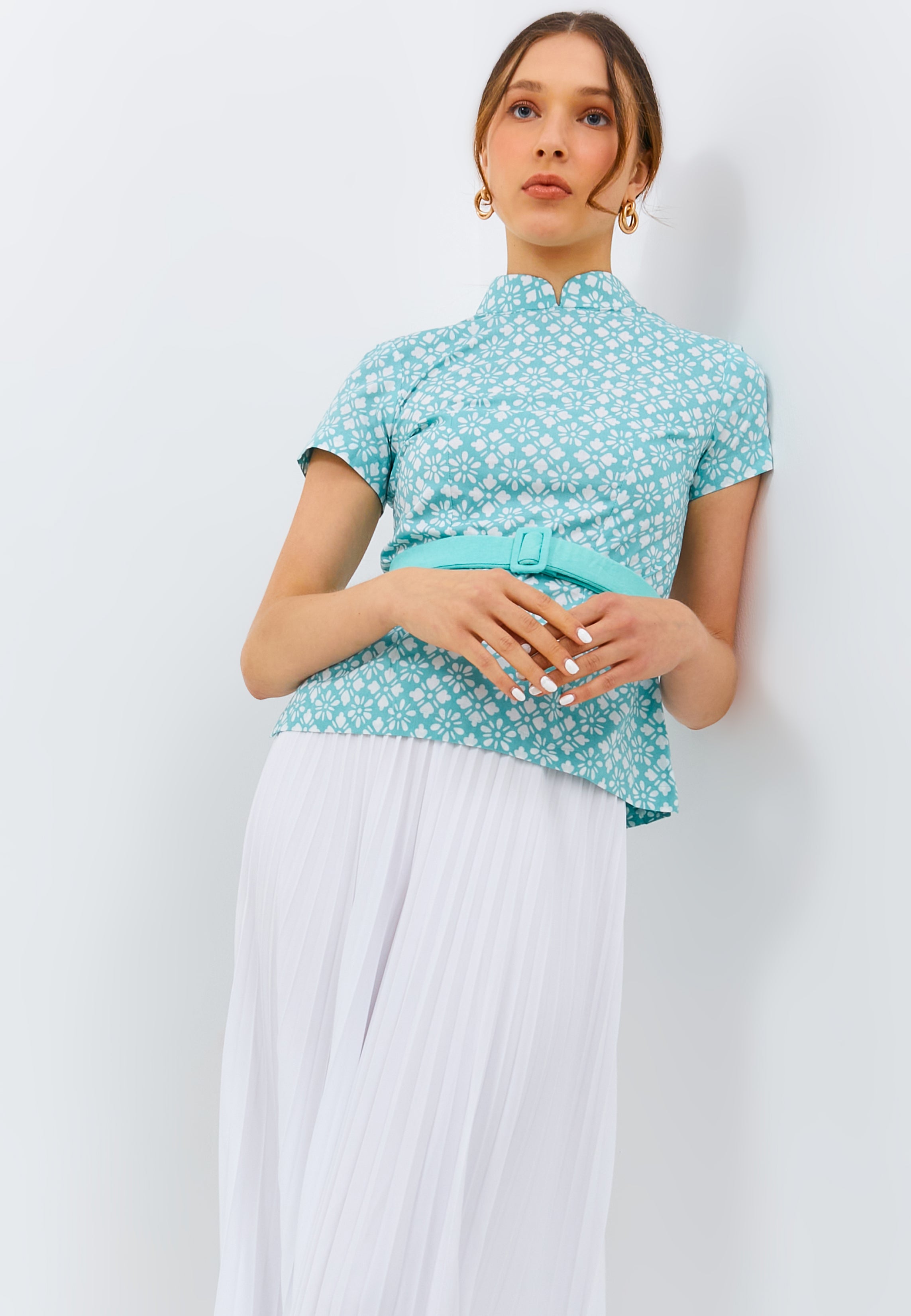 STARS Mint Batik Sleeve Cheongsam Top