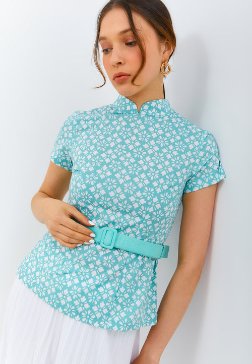 STARS Mint Batik Sleeve Cheongsam Top