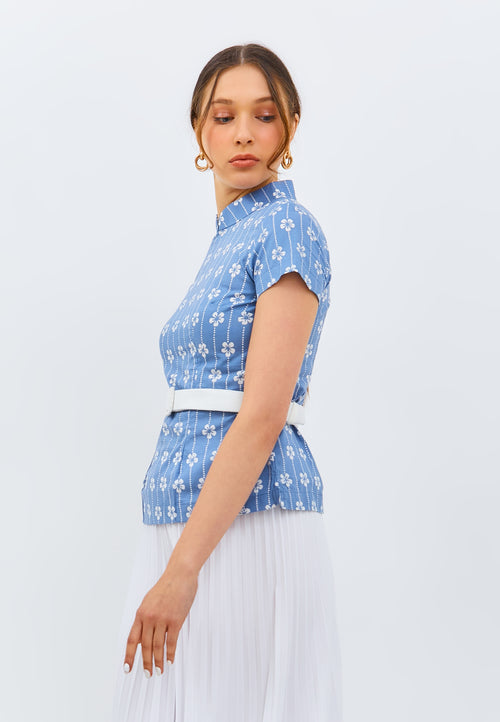 FLOWER Light Blue Batik Sleeve Cheongsam Top