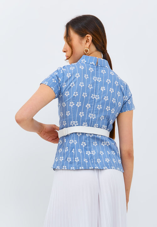 FLOWER Light Blue Batik Sleeve Cheongsam Top