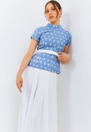 FLOWER Light Blue Batik Sleeve Cheongsam Top