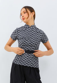 CLOUD Black Batik Sleeve Cheongsam Top
