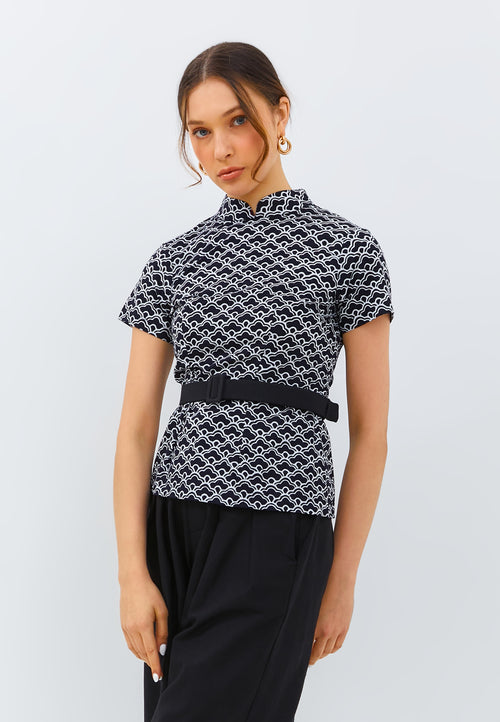 CLOUD Black Batik Sleeve Cheongsam Top