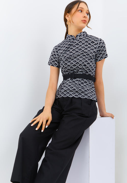 CLOUD Black Batik Sleeve Cheongsam Top
