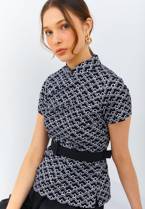 CLOUD Black Batik Sleeve Cheongsam Top