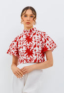FOLIAGE Red Sleeve Crop Top