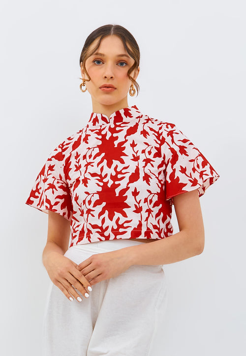 FOLIAGE Red Sleeve Crop Top