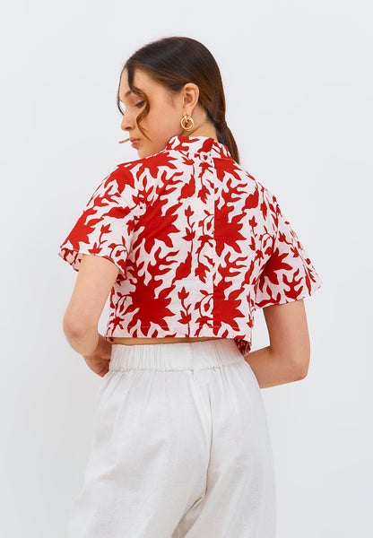FOLIAGE Red Sleeve Crop Top
