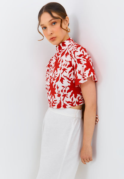 FOLIAGE Red Sleeve Crop Top