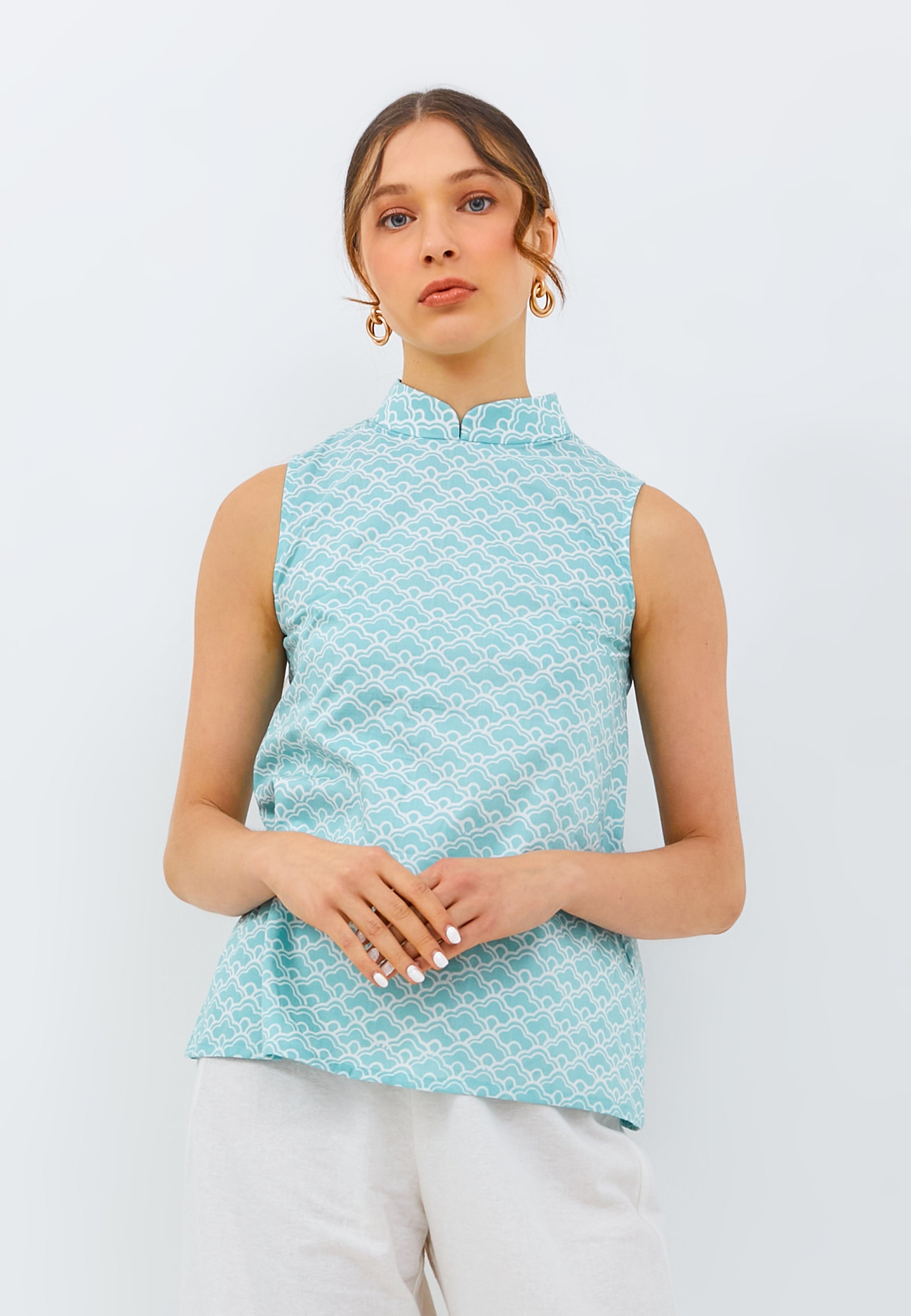 CLOUD Mint Batik Cheongsam Top