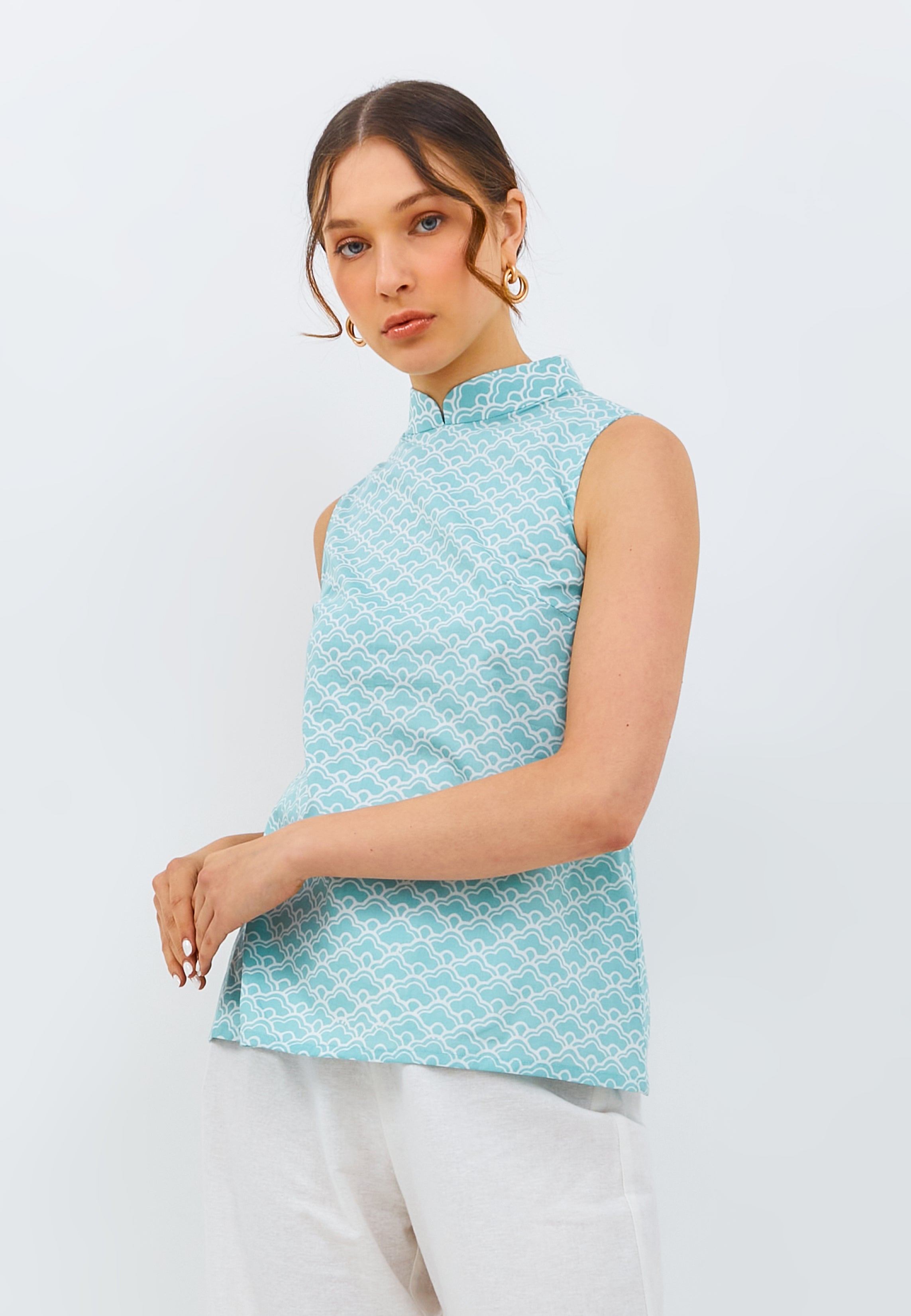 CLOUD Mint Batik Cheongsam Top