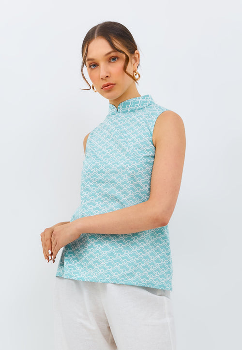 CLOUD Mint Batik Cheongsam Top