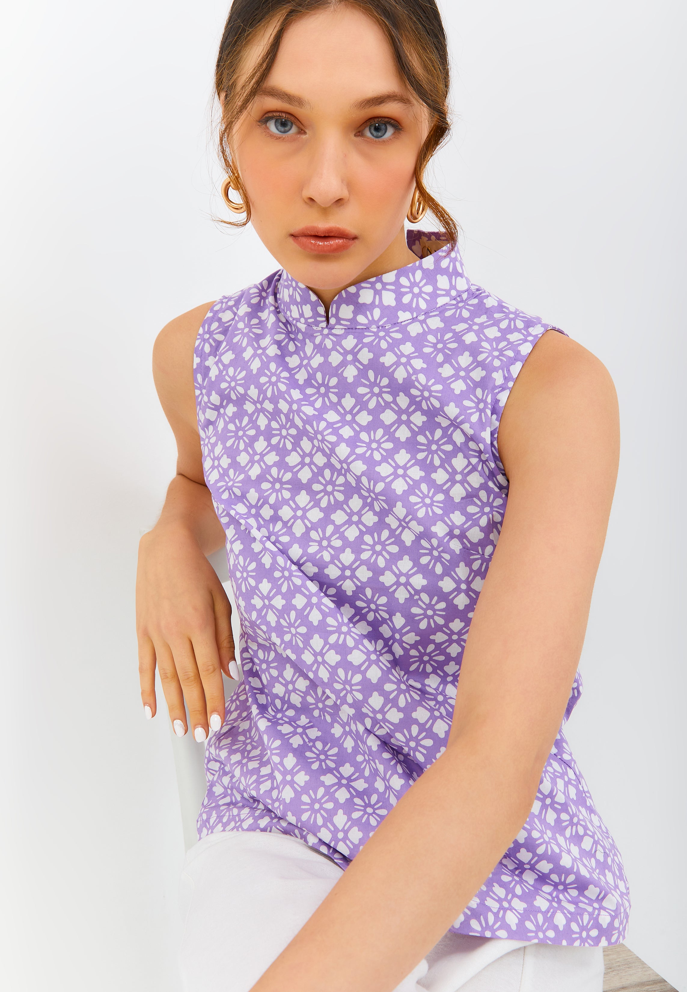 STARS Lilac Batik Cheongsam Top