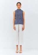 CLOUD Navy Batik Cheongsam Top