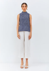 CLOUD Navy Batik Cheongsam Top