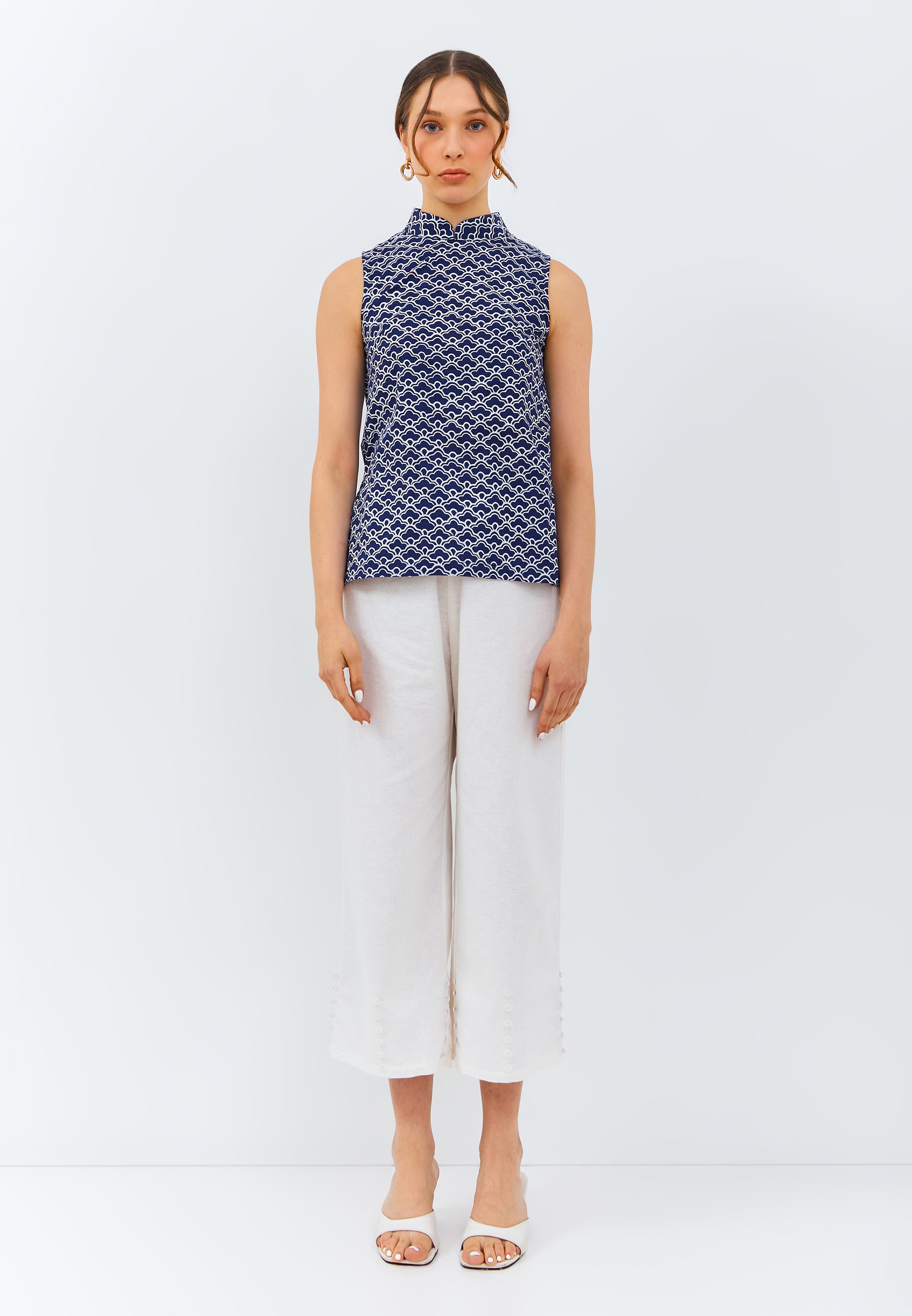 CLOUD Navy Batik Cheongsam Top