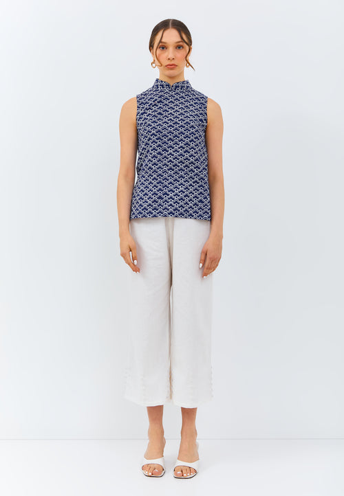 CLOUD Navy Batik Cheongsam Top