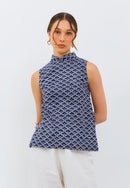 CLOUD Navy Batik Cheongsam Top