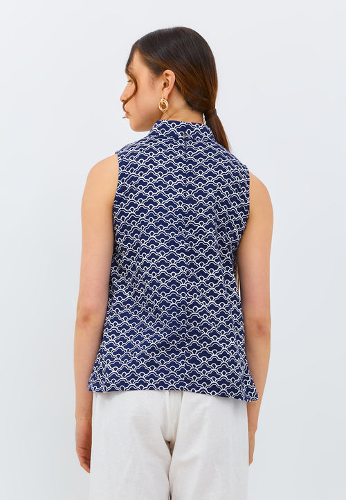 CLOUD Navy Batik Cheongsam Top
