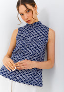 CLOUD Navy Batik Cheongsam Top