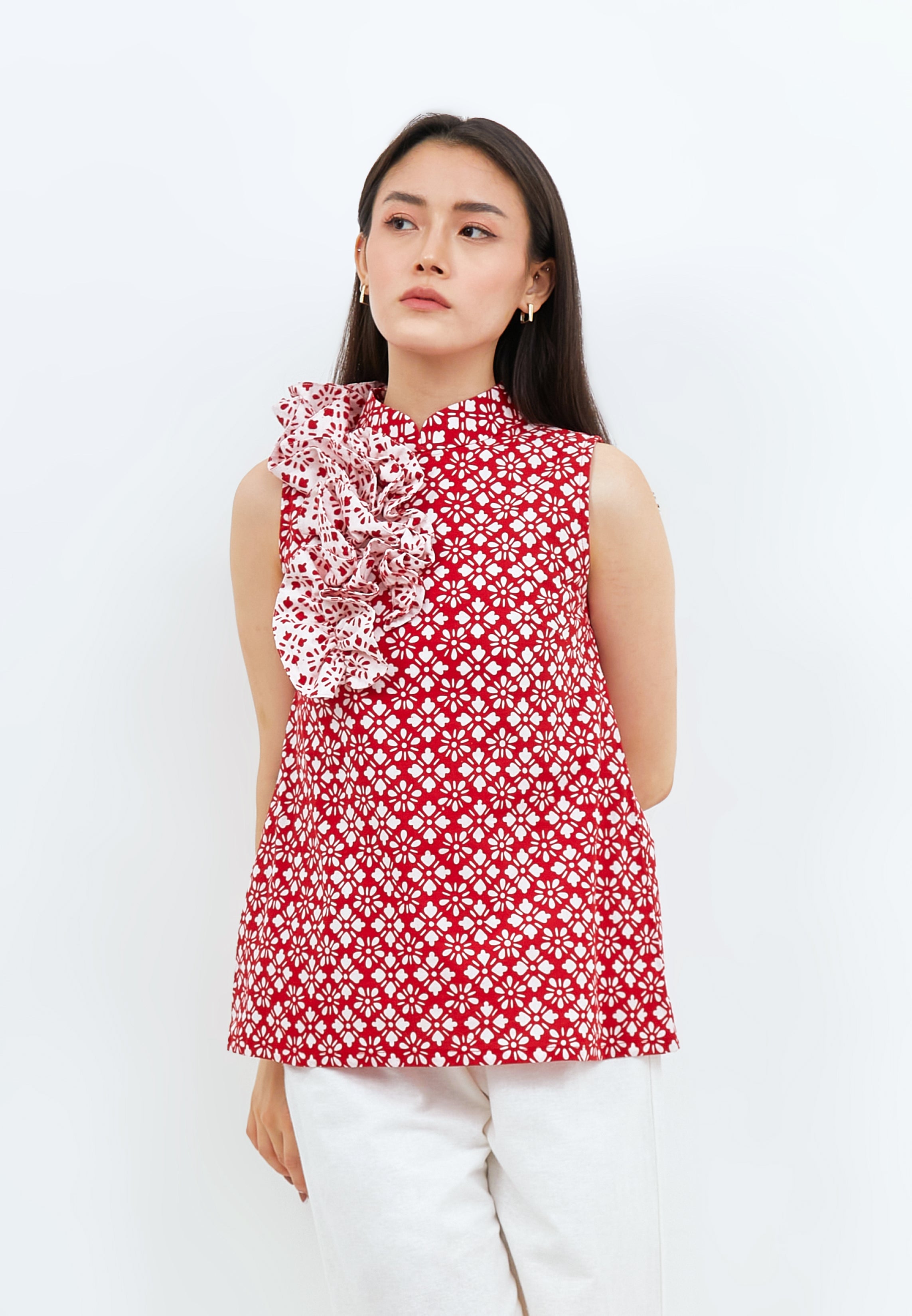 TWINKLING STARS Ruffles Batik Cheongsam Top