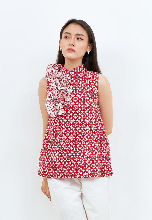 TWINKLING STARS Ruffles Batik Cheongsam Top