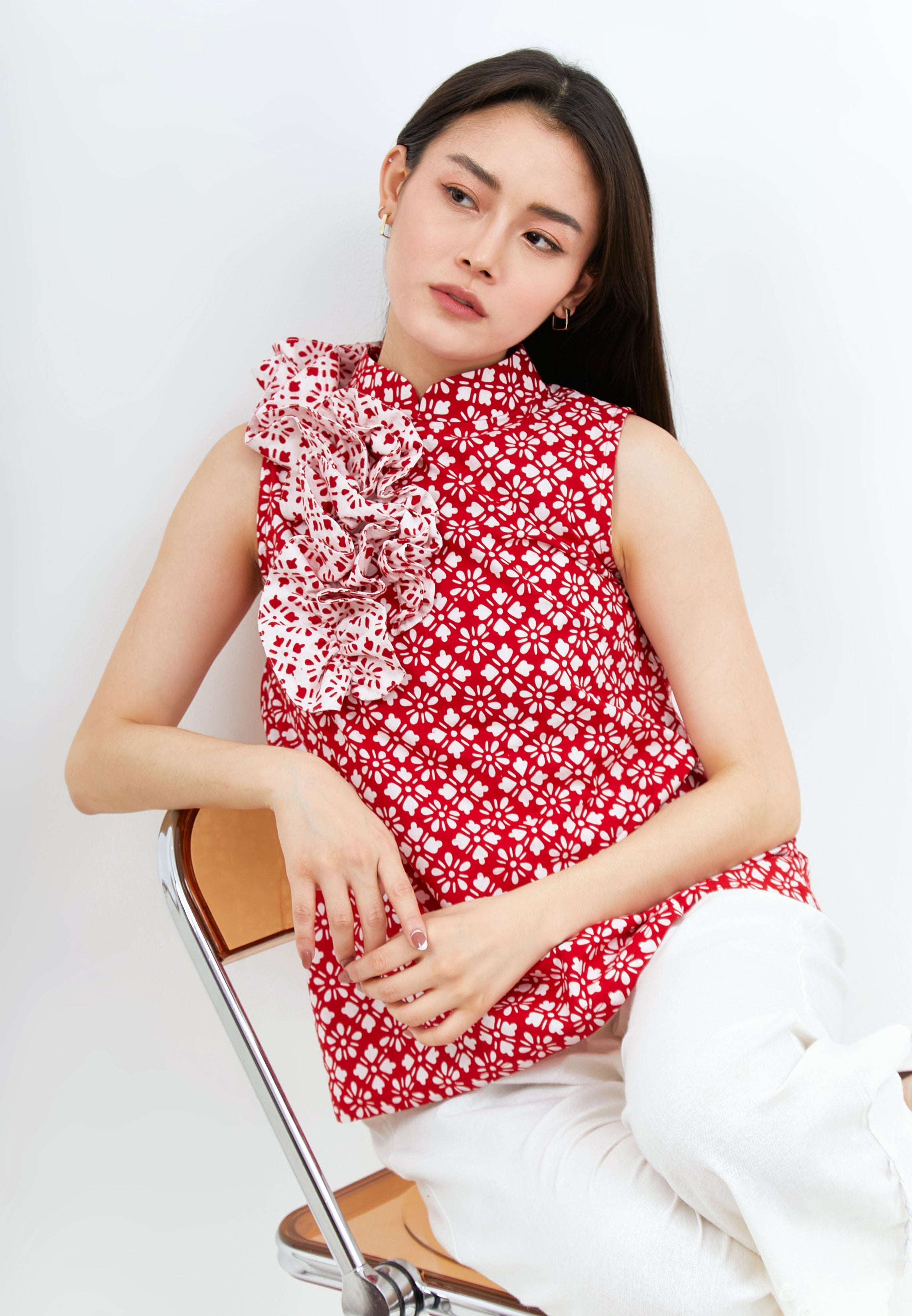 TWINKLING STARS Ruffles Batik Cheongsam Top