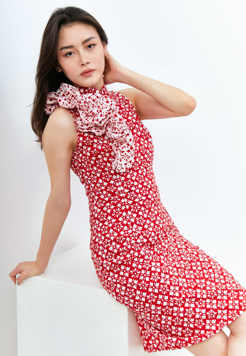 TWINKLING STARS Ruffles Batik Cheongsam Dress