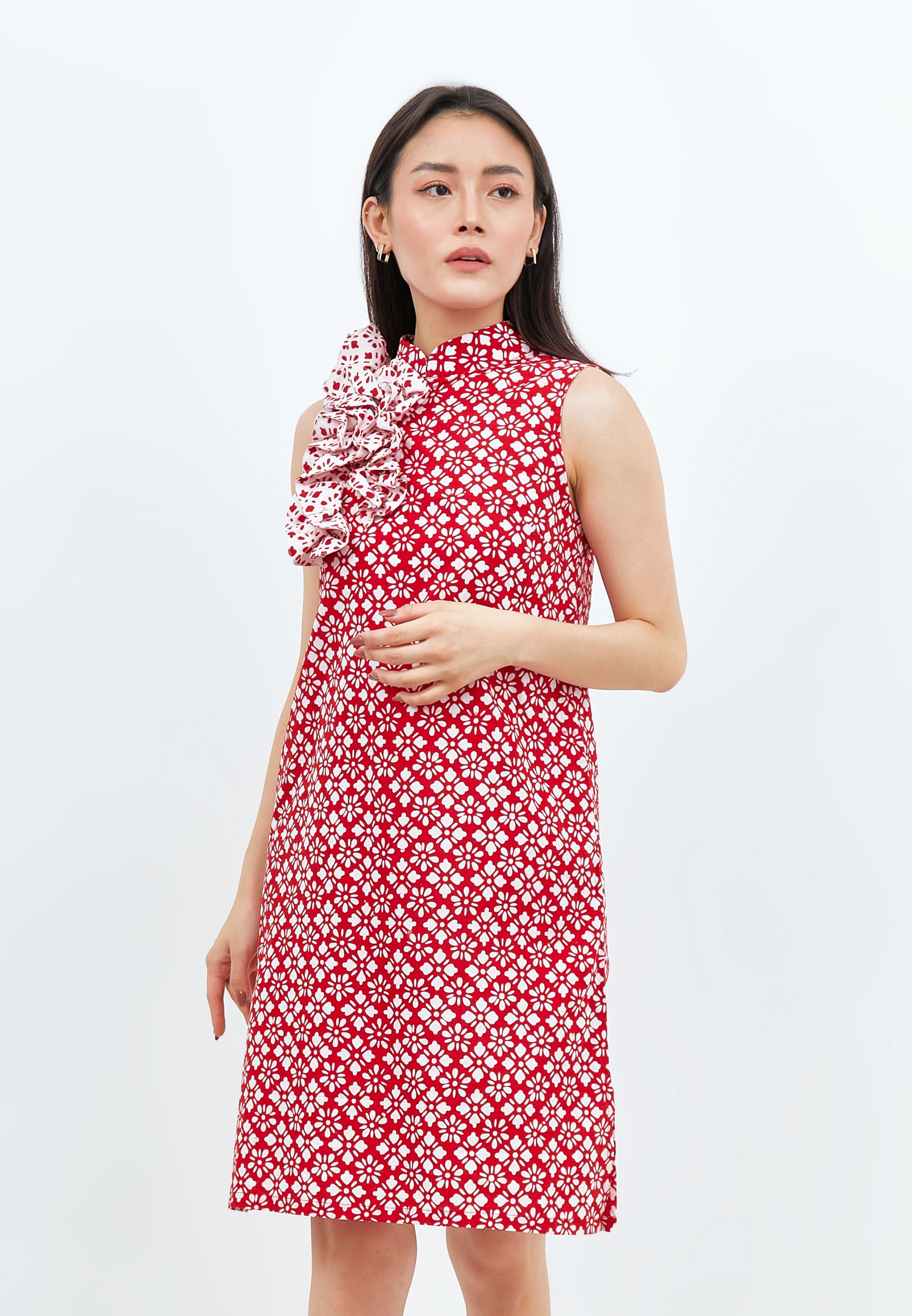 TWINKLING STARS Ruffles Batik A-Line Cheongsam Dress