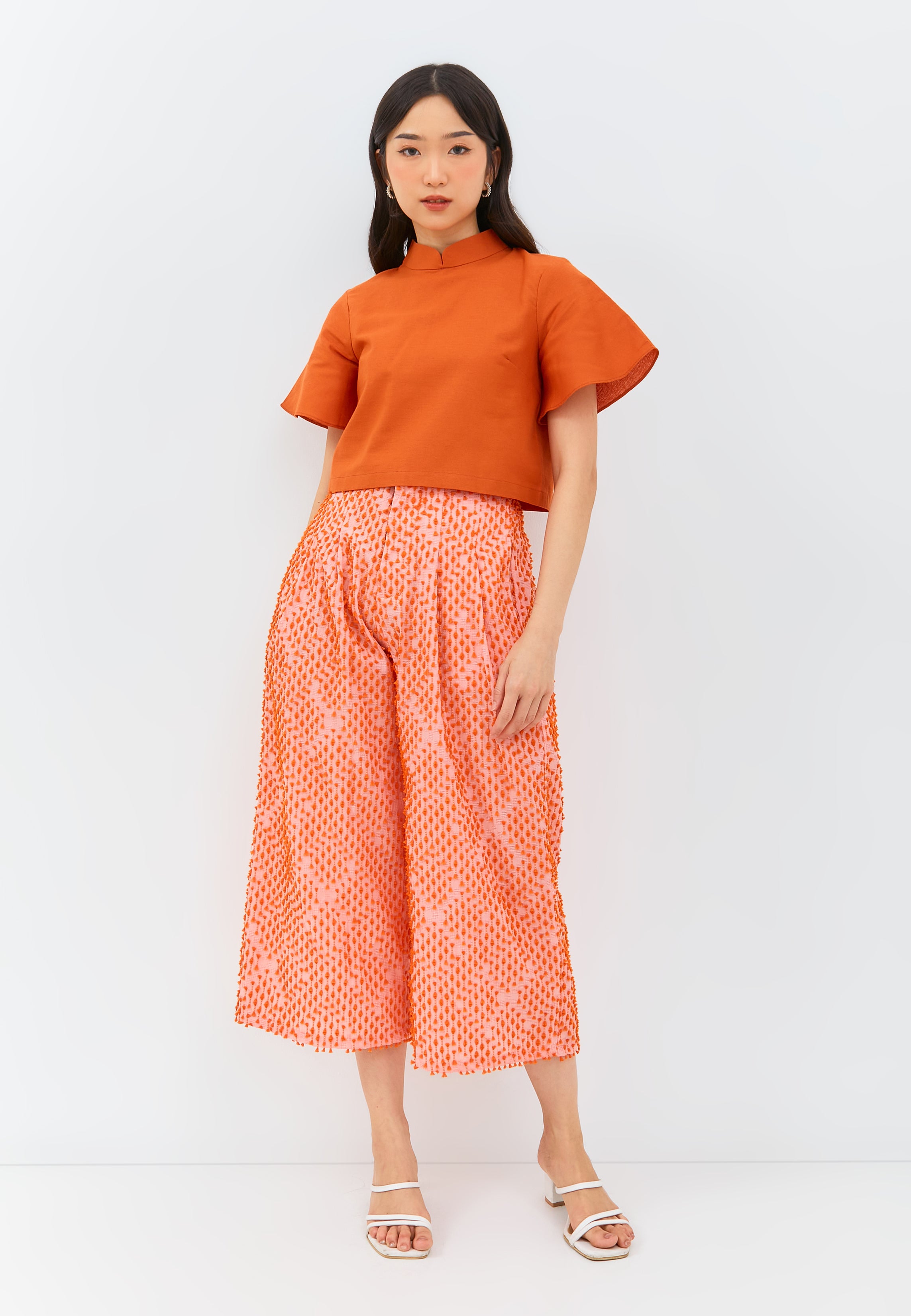 Linen Orange Sleeve Crop Top