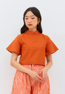 Linen Orange Sleeve Crop Top