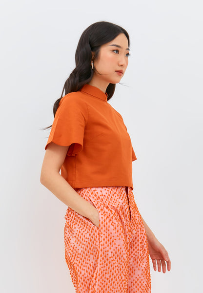 Linen Orange Sleeve Crop Top