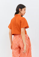 Linen Orange Sleeve Crop Top