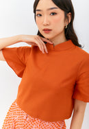 Linen Orange Sleeve Crop Top